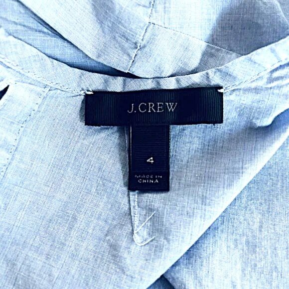 J CREW Womens Button Back Blouse Size 4 Light Blue Chambray Short Bell Sleeves - Picture 3 of 8